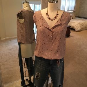 Loft Drawstring Floral Henley Blouse